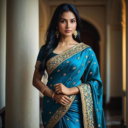 Cinematic Portrait: South Asian Woman in Sari