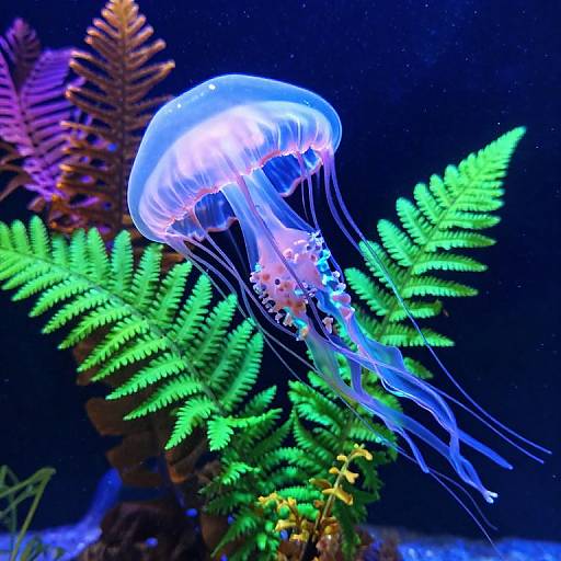 Iridescent Jellyfish in Neon Underwater