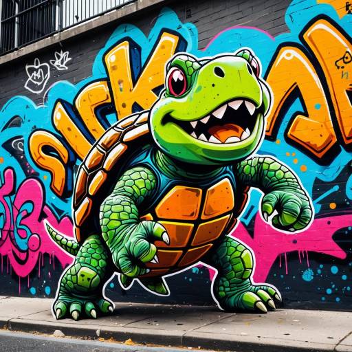 Cheerful Cartoon Turtle Graffiti