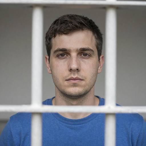 Caucasian Man Behind White Prison Bars