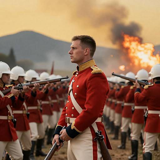 Intense Military Officer with Charging Army