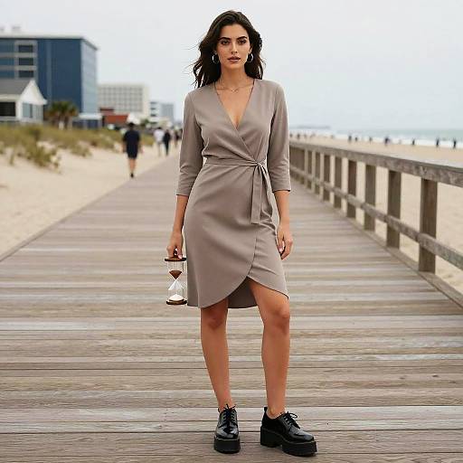 Stylish Hourglass Woman on Boardwalk