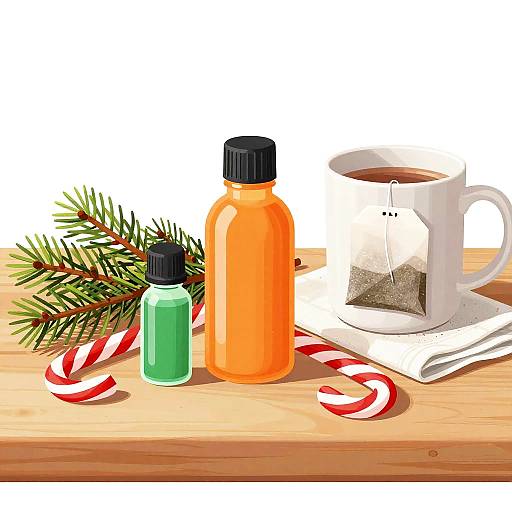 Festive Bottles and Candy on Wood