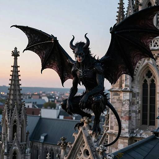 Young Demon on Gothic Rooftop