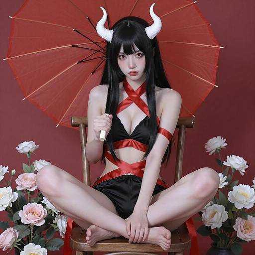 Enchanting Horned Woman with Ribbons