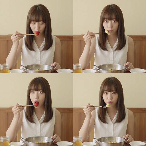 Four-Panel Dining Portrait of an Asian Woman