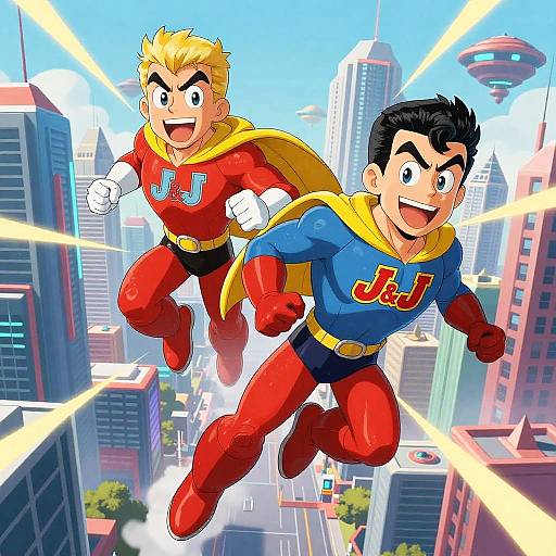 J&J Brothers Cartoon Superheroes Soaring