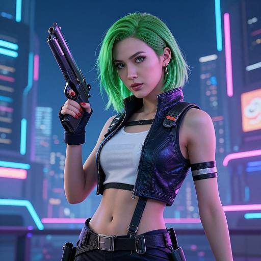 Neon Sci-Fi Woman with Gun