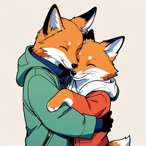 Two Anthropomorphic Foxes Hugging