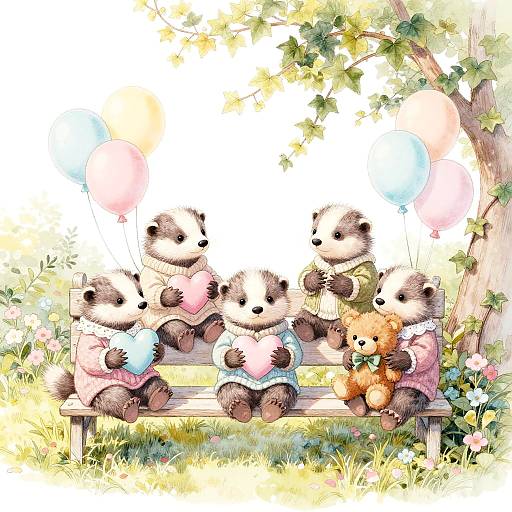 Pastel Baby Badger Siblings Scene