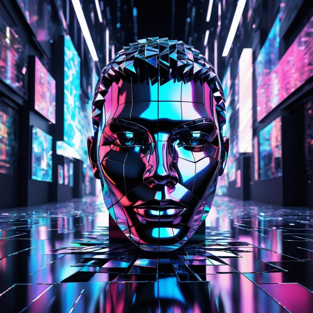 Futuristic Holographic Face Among Shards