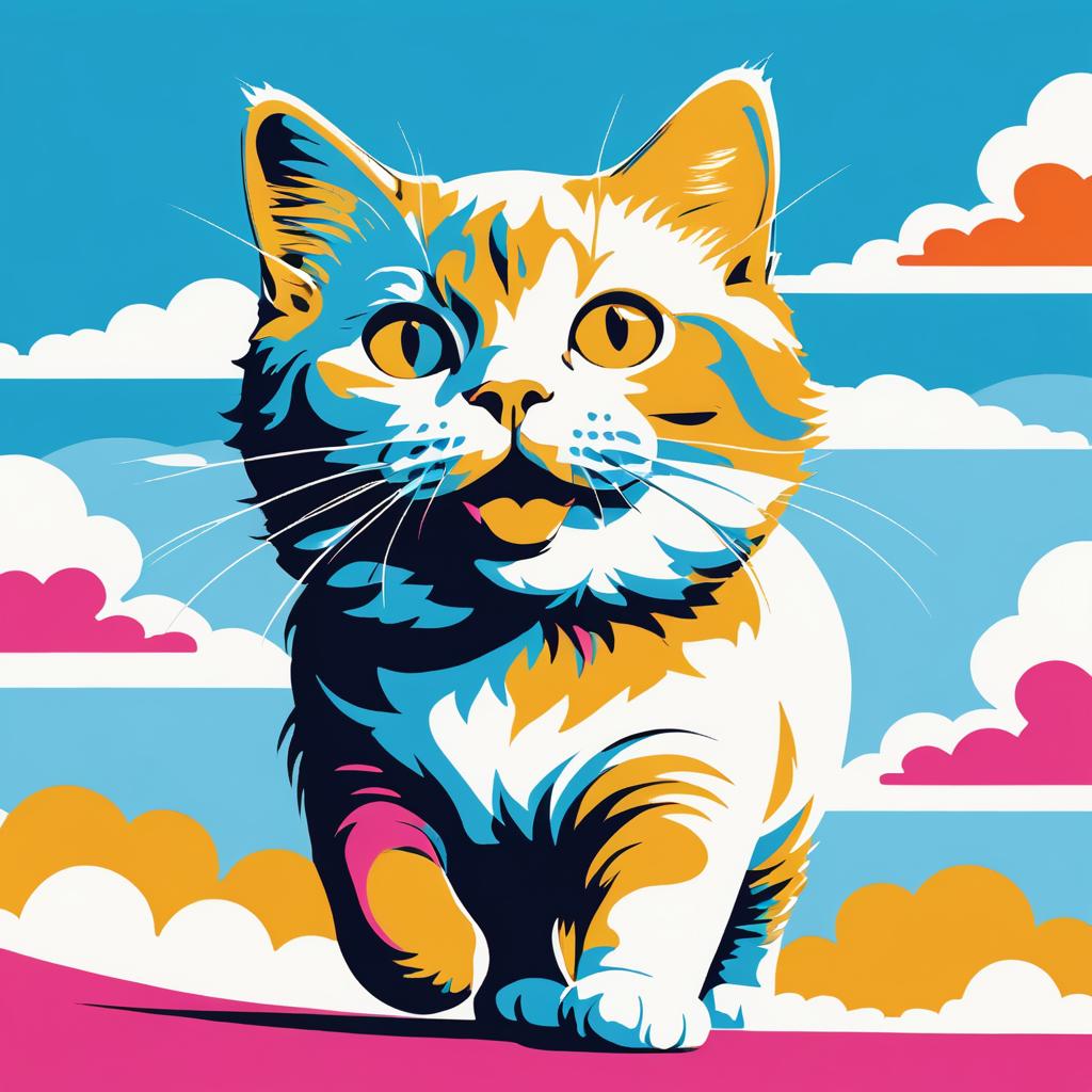 Whimsical Cat in Warhol Style Art