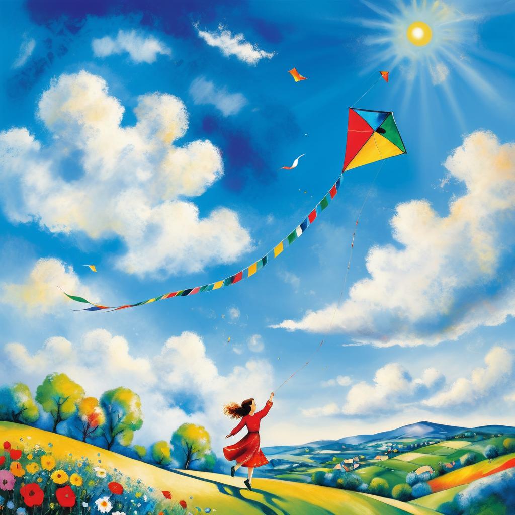 Vibrant Chagall-Inspired Kite Flying Scene