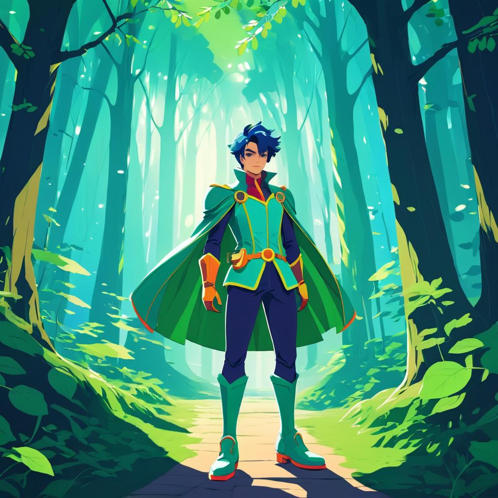 Retro Anime Hero in Enchanted Forest