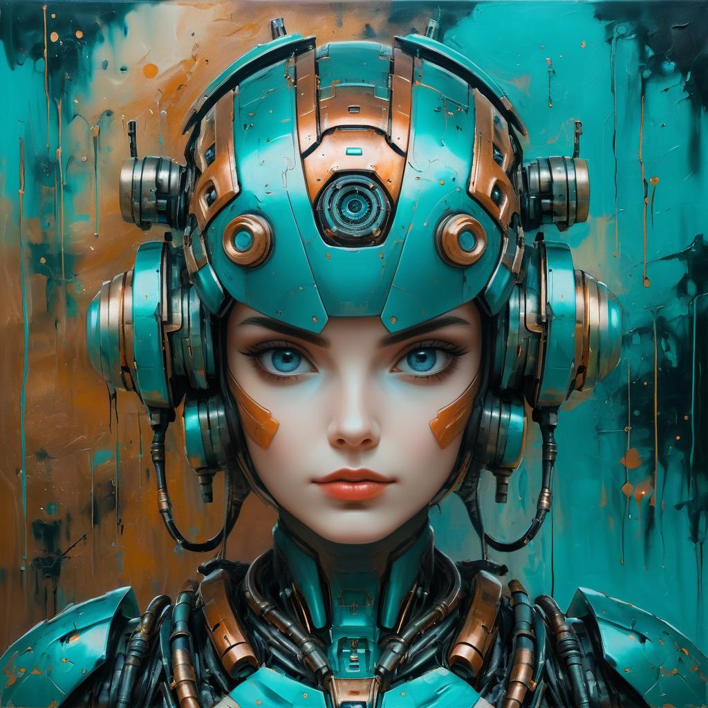 Dystopian Robot Girl in Oil Painting