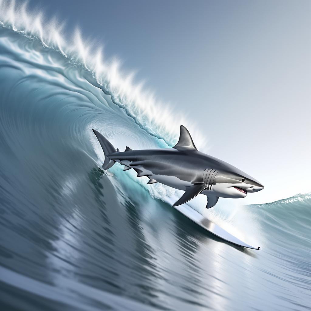 Realistic Silver Shark Seeking Waves