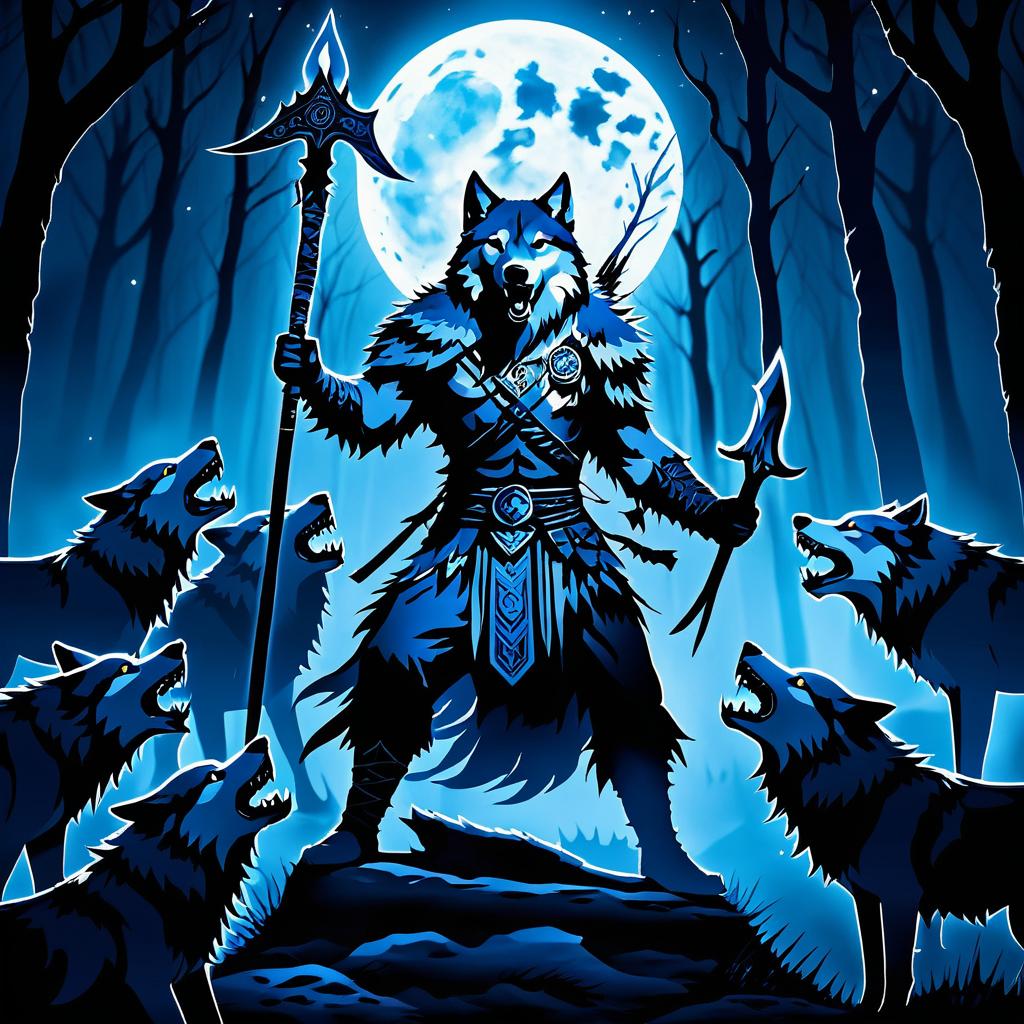 Fierce Wolf Shaman Ritual Under Moonlight