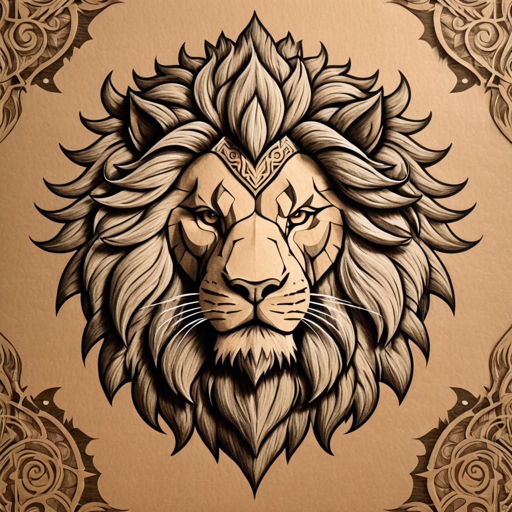 Epic Fantasy Lion Sketch on Brown Paper