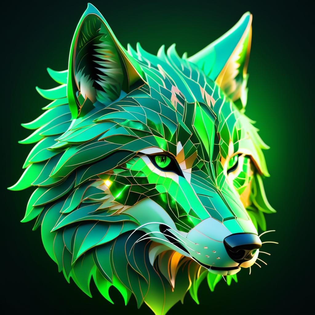 Futuristic Copper Wolf with Green Highlights