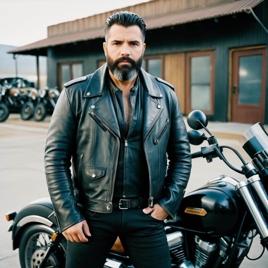 Suave Rugged Man with Motorcycle