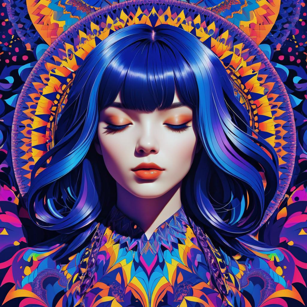 Psychedelic Indigo-Haired Girl Artwork