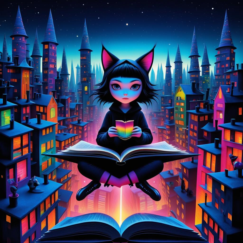 Playful Cat-Girl in a Futuristic City