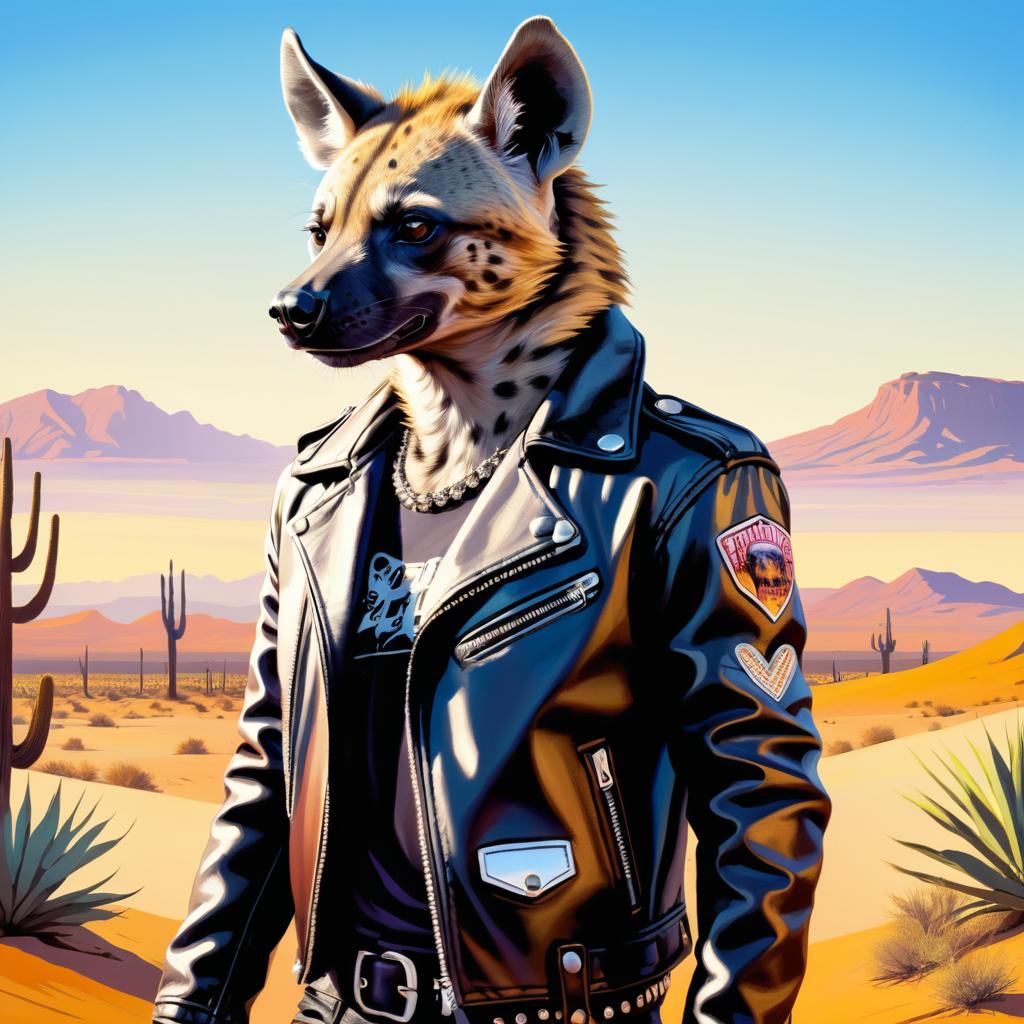 Vibrant Hyena in Leather Jacket Art