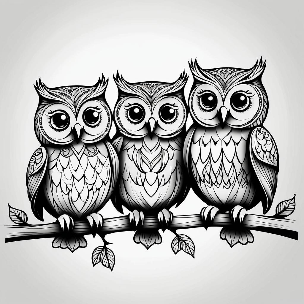 Charming Sketch of Four Happy Owls