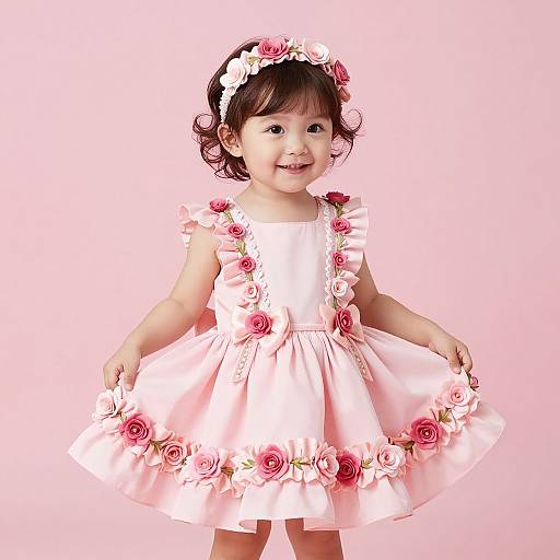 Happy Toddler in Pink Floral Dress