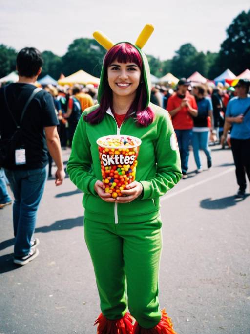 Person in Skittles Costume at Festival