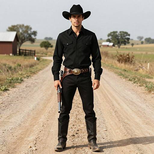 Western Gunman in Black Costume