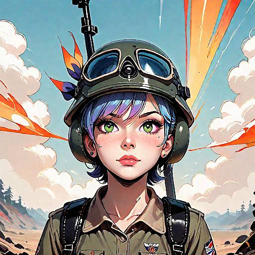 Anime Girl Soldier with Combat Helmet