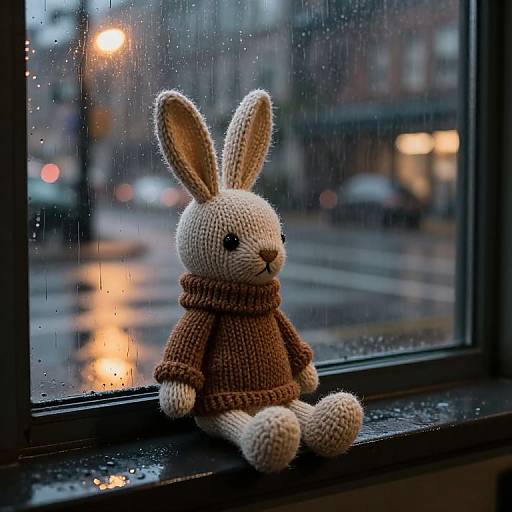 Melancholy Rabbit at Rainy Window