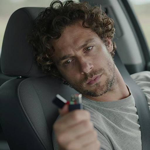 Man Inspecting Lighter in Car