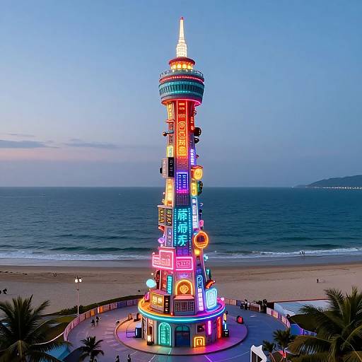 Surreal Elastic Tower on Beach