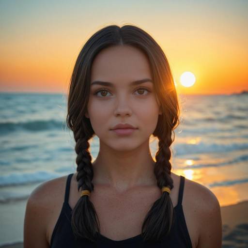 Stylish Woman with Classic Car at Sunset Beach