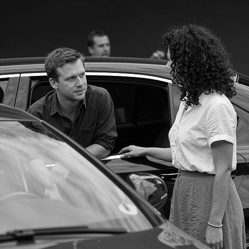 Intimate Black-and-White Car Scene