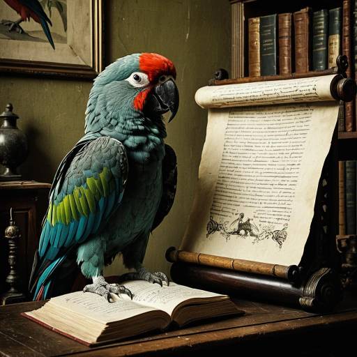 Whimsical Parrot Philosopher in Vintage Study