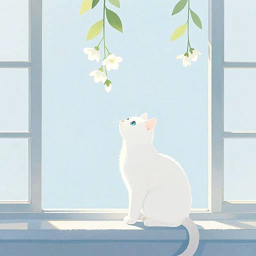 Minimalist Cat on Windowsill Illustration
