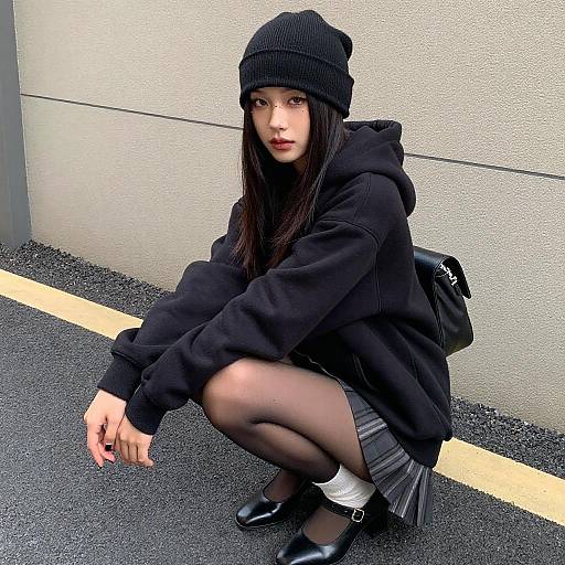 Street Style Girl in Hoodie and Beanie