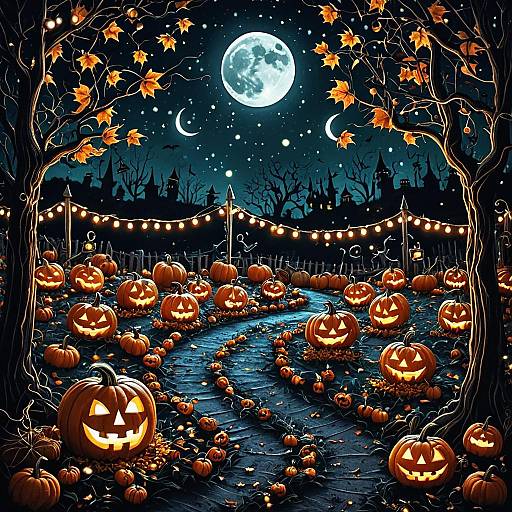 Enchanted Halloween Pumpkin Patch at Night