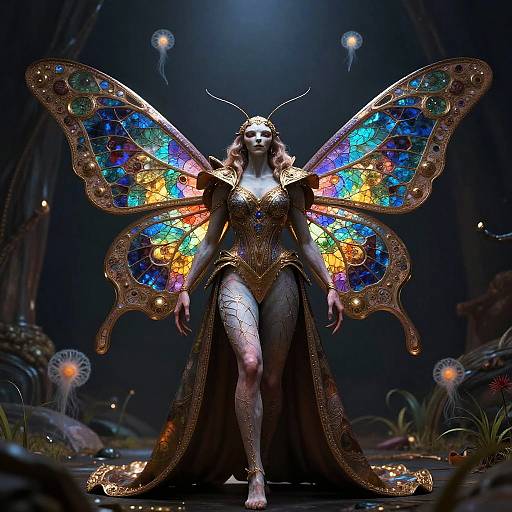 Regal Moth Humanoid with Stained Glass Wings