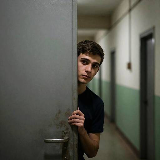 Young Man Peeking from Doorway