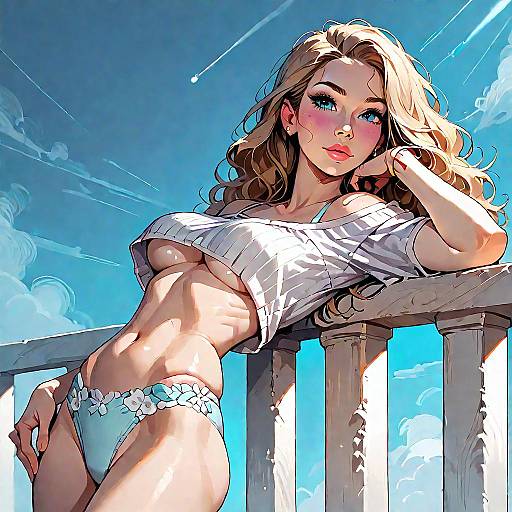 Sunlit Woman on Mediterranean Terrace