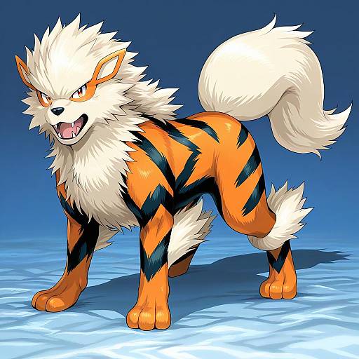 Illustration of Arcanine, pokemon in the style of Tsurui