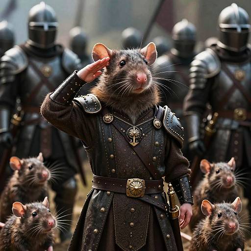 Fantasy Rat Leader Saluting on Battlefield