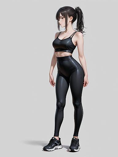 Athletic Woman in Black Mesh Set