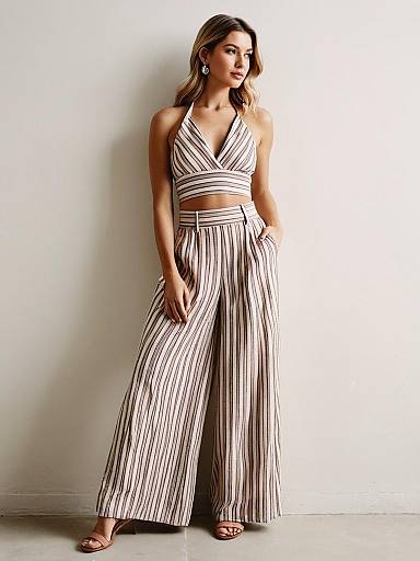 Elegant Striped Two-Piece Fashion Photography