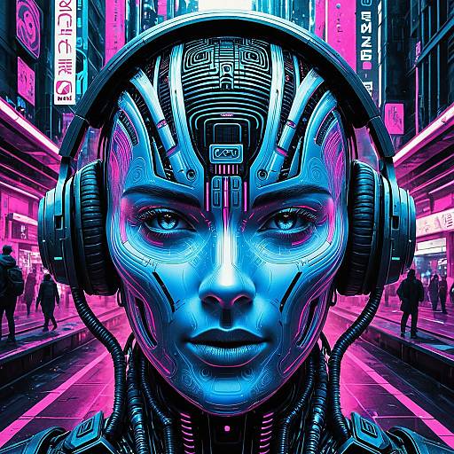 Futuristic Android in Cyberpunk City