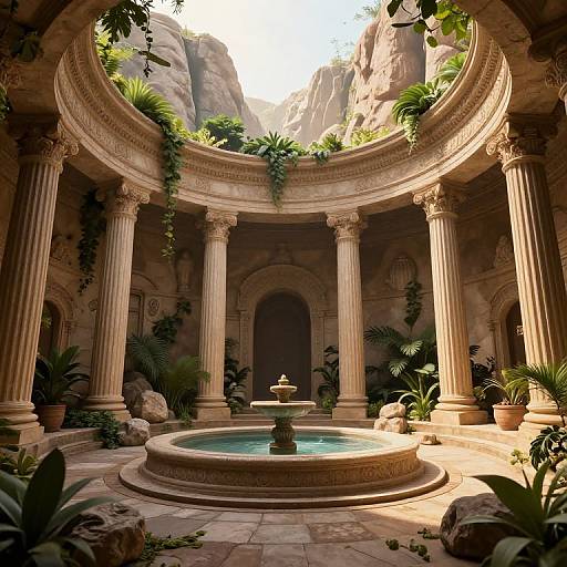 Ancient Greek Circular Ruins with Fountain